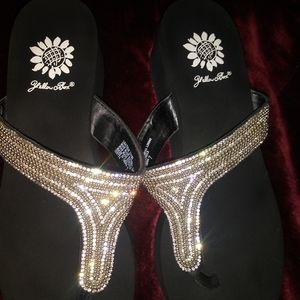 Ladies Yellow Box Wedge Flip Flops